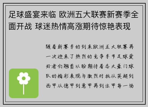 足球盛宴来临 欧洲五大联赛新赛季全面开战 球迷热情高涨期待惊艳表现